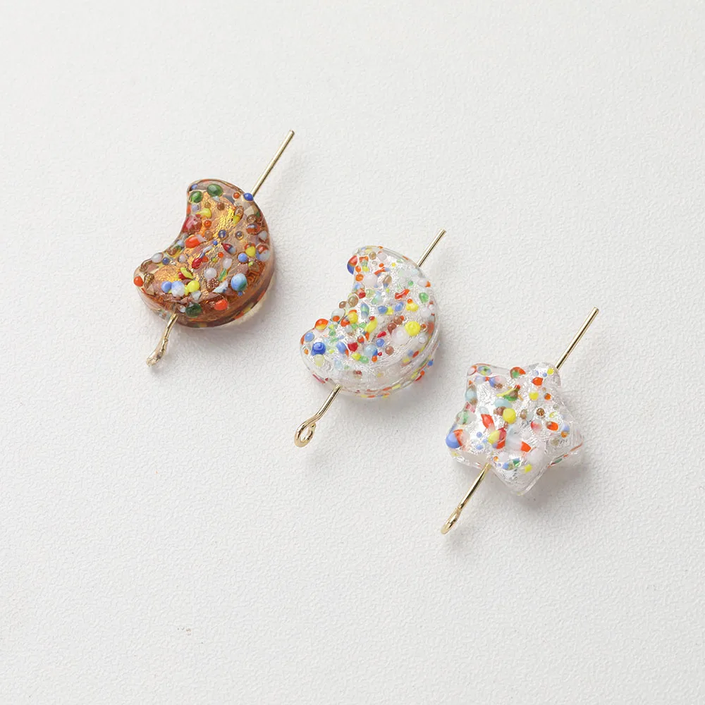 4PCS Moon Stars Shaped Color Spots Glass Beads Jewelry Making Charm Eardrop DIY Bracelet Supplies Hand Made Accessories