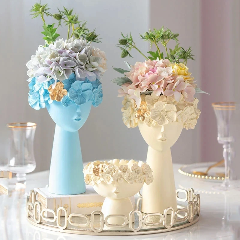 

Home Decore Resin Vase Room Decoration Sculpture Statue Flower Pot Makeup Brush Holder Pen Holder Desktop Crafts Ornaments