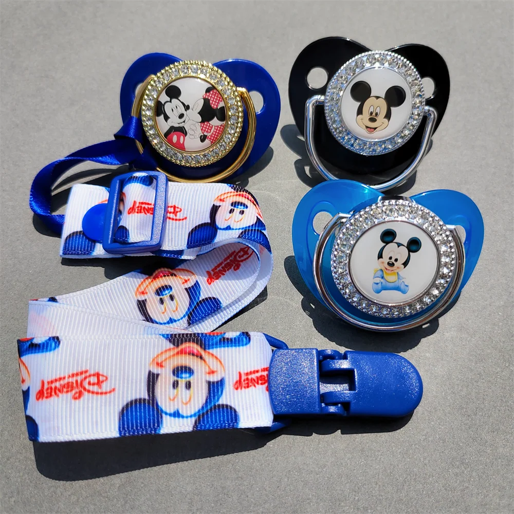 Disney Mickey Mouse Baby Pacifier Newborn Silicone Pacifier and Printed Pacifier Clip Shiny Baby Nipple BPA-free Baby Pacifier