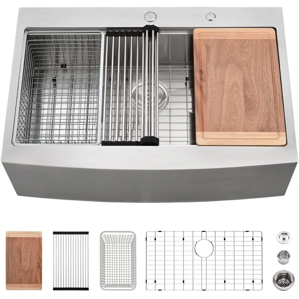 

33 inch drop in farmhouse sink workstation- 33x22 drop in apron front kitchen sink workstation stainless steel farmhouse kitchen