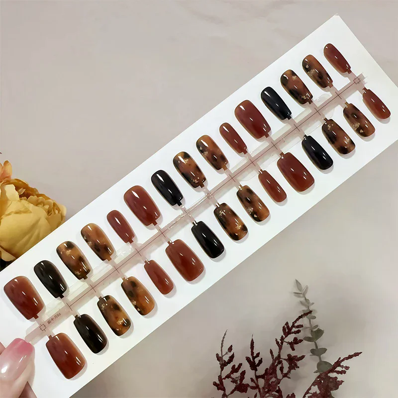 30pcs Press On Nails Autumn Winter Caramel Amber Shading Decoration Wearable False Nails Full Cover Nail Tips Art