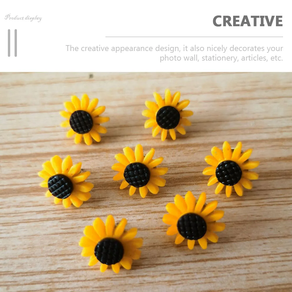 

40pcs Thumbtack Sunflower Pins Decorative Nail Office Supplies Bulletin Board Corkboard Thumb Tacks Push Pins Resin Iron