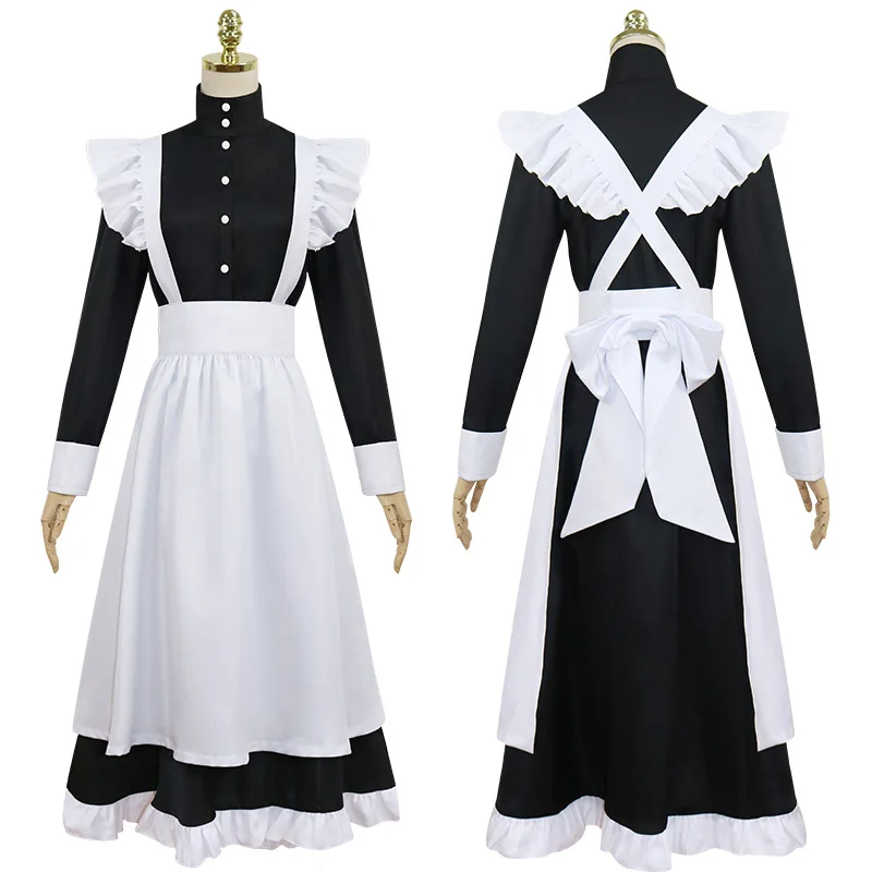 

Classic Black White Maid British Style Pearl Thread Long Coffee Shop Maid Dress Home Holiday COSPLAY Men's Women's Clothes