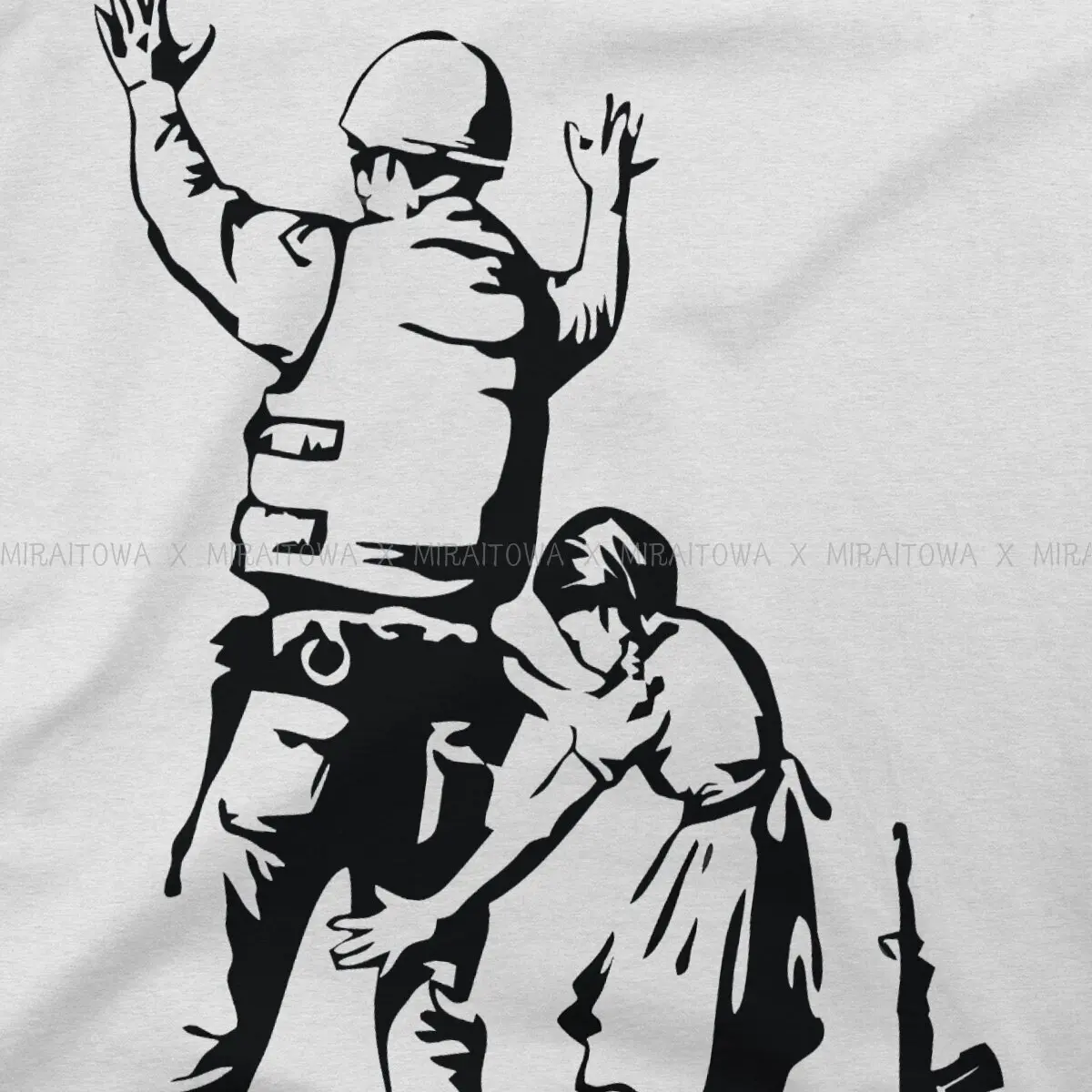 Banksy Wall Graffiti Girl Searching Soldier T Shirt Vintage Fashion Men\'s Tshirt Oversized O-Neck Men Clothes