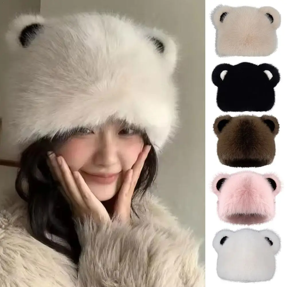 

Cute Bear Ear Winter Warm Knitted Hat for Women Korean Style Mongolian Hat with Ear Protection Autumn Winter Northeastern Beanie