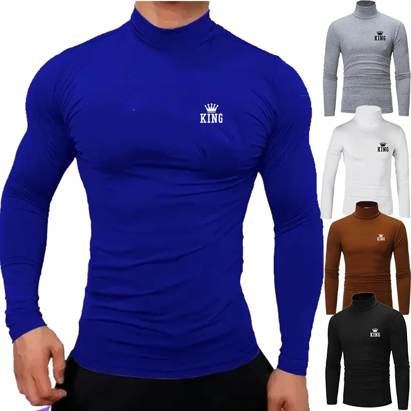 

Fashion Thermal Underwear Tops Men's Casual Slim Turtleneck Bottom Shirt Long Sleeve Basic Autumn Pullover Mock Neck Undershirt