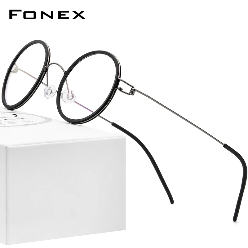 

FONEX Titanium Alloy Glasses Men Round Women Eyeglass Frames Korean Screwless Eyewear 98636