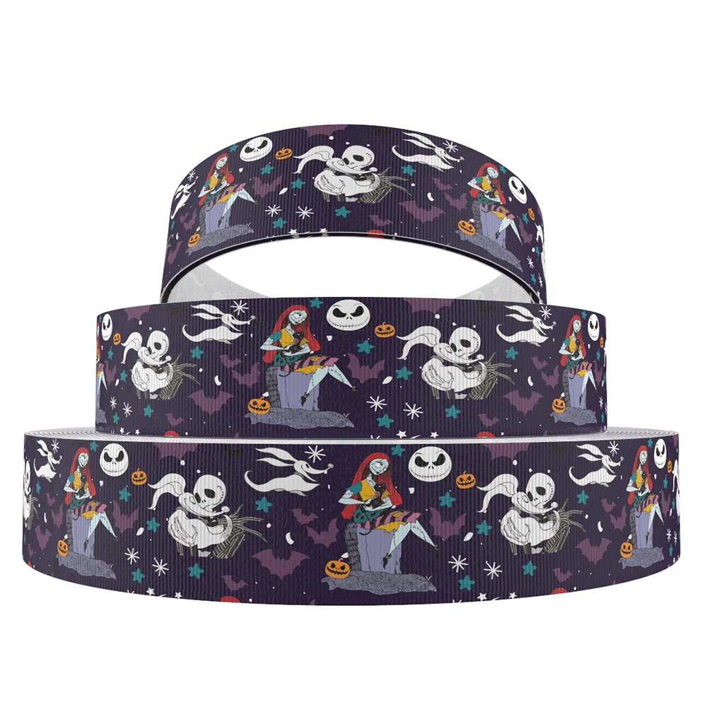 Disney 5 Yards Multi Size Jack Skellington Sally Printed Grosgrain Ribbon For Hairbows DIY Craft Supplies Cartoon Ribbons