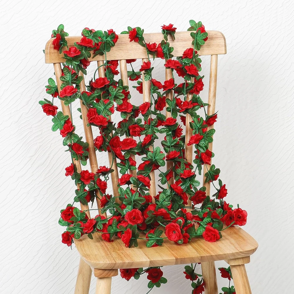 

10PCS Artificial Rose Flowers Wedding Home Room Table Decor Outdoor Yard Garden Arch Christmas Rattan DIY Fake Plants Vine Props