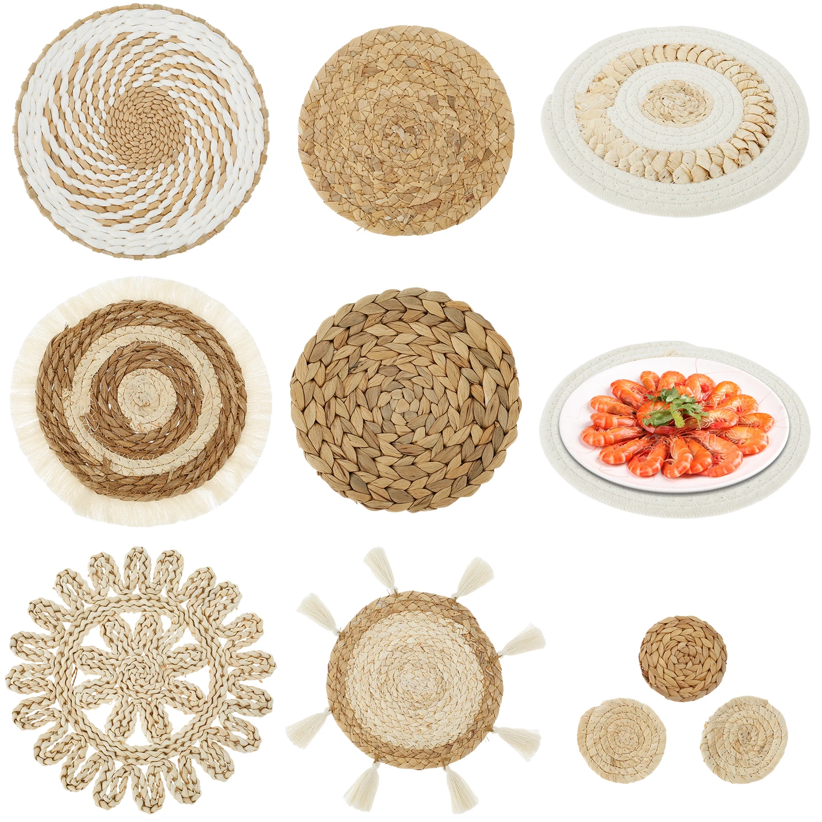 

Коврики для горшков, салфетки из ротанга ручной работы, круглые теплоизоляционные коврики, натуральные тканые коврики для стола для столовой, домашнего свадебного декора