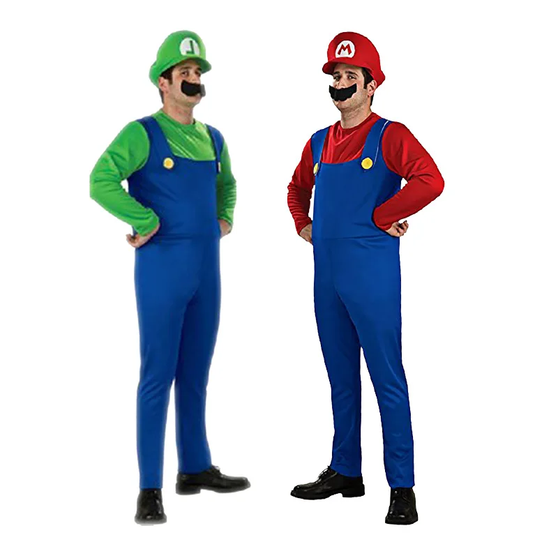 Disguised men's Luigi luxury adult clothing super brother clothing role-playing fancy dress set men's and women's hats and beard