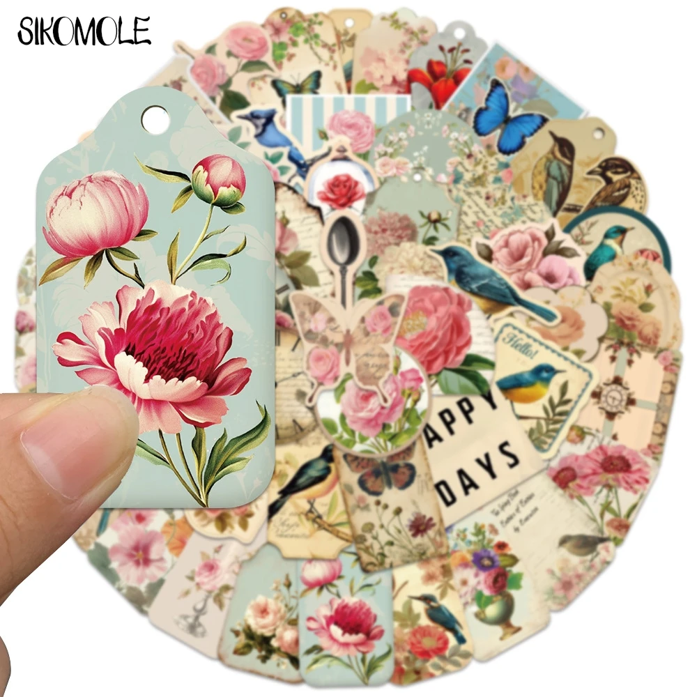 10/30/50 Uds. Pegatinas Vintage de pájaros y flores, calcomanías estéticas DIY para ordenador portátil, guitarra, monopatín, pegatina de Graffiti impermeable para coche, regalo para niños