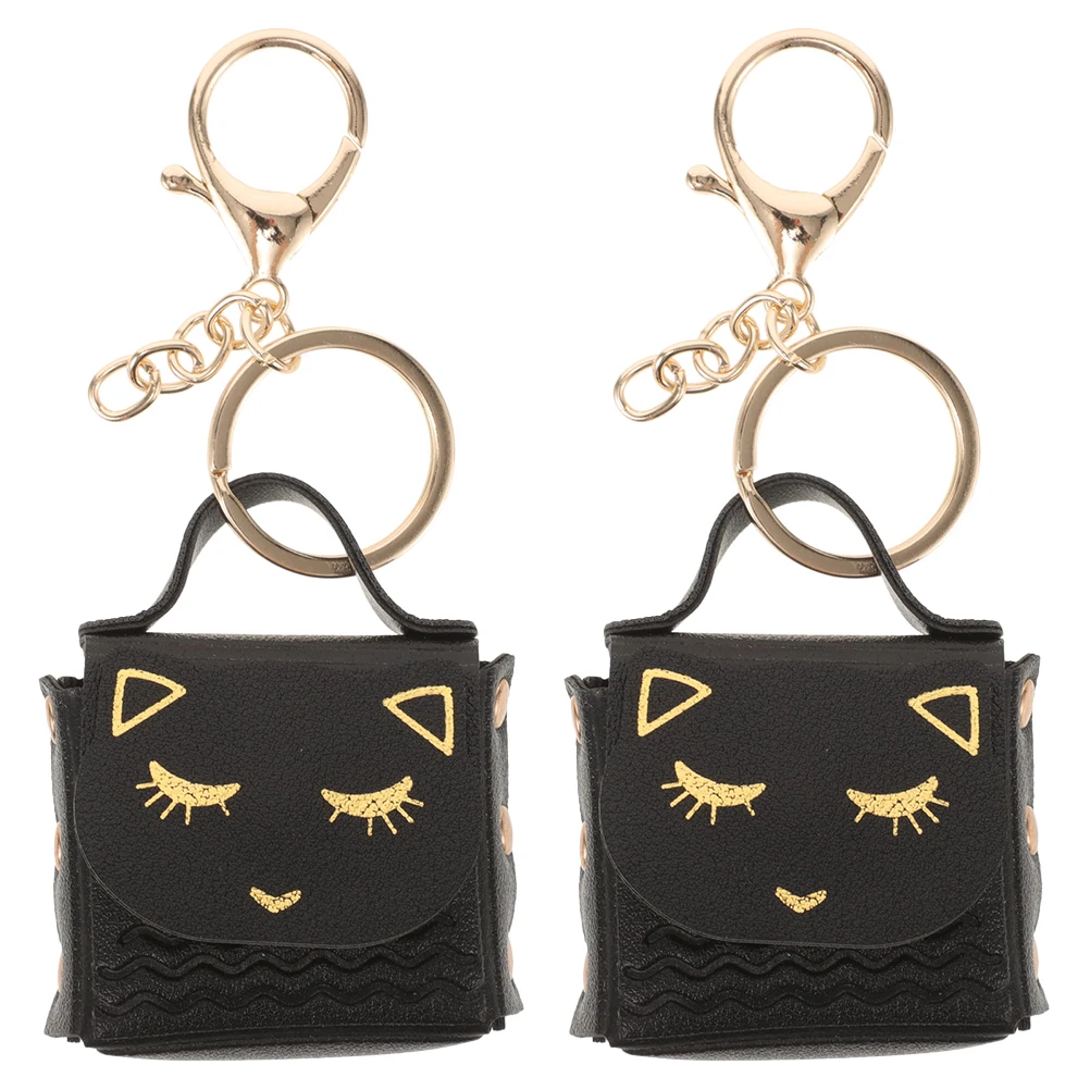 

2 Pcs Cat Keychain Coin Purse Cartoon Mini Wallet Lightweight Portable Girls Purse Lipstick Coin Pouch Kids Women Bracelet Bag
