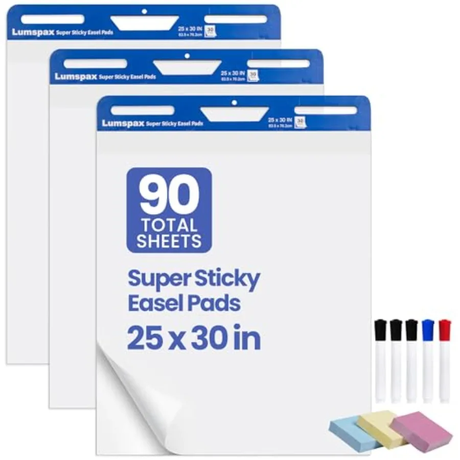 

Sticky Easel Pads 25x30 In 3 Pack Large Self Stick Flip Chart Paper with Enhenced Power 90 Sheets Total
