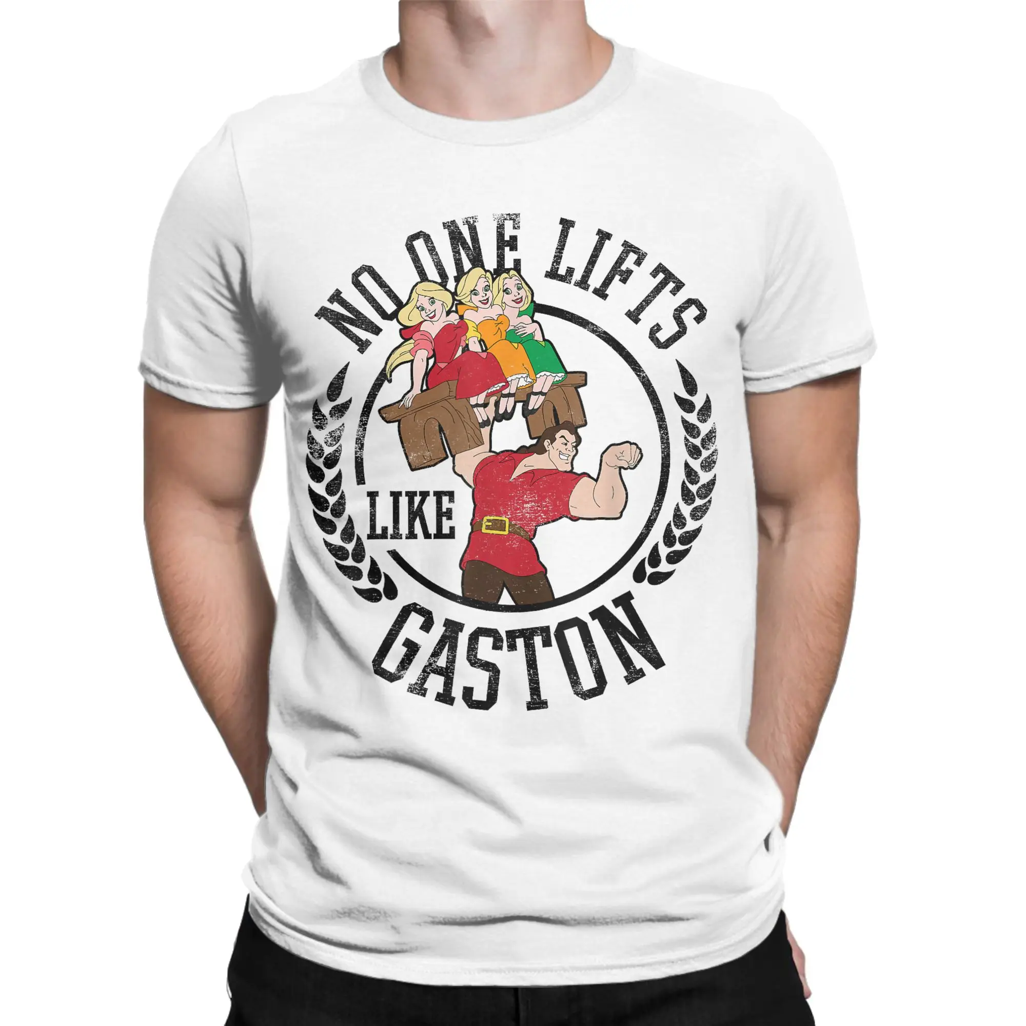 Beauty and the Beast No One Lifts Like Gaston T-Shirts Men Crewneck Cotton T Shirts Cartoon Short Sleeve Tees Summer Clothing