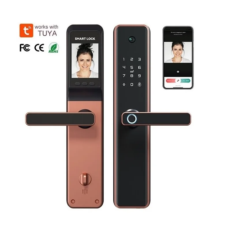 

July005 Security Alexa Gate Fingerprint Lock Electronic Cerradura Inteligente Digital Tuya Smart Door Lock With Camera for Home