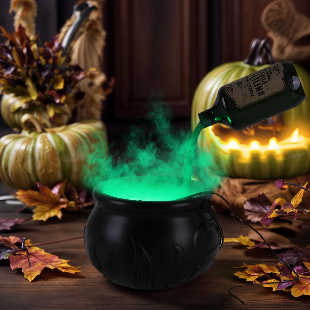 Halloween Decorations Indoor Black Plastic Witches Bowl 8 Inch Witches Cauldron with Skeleton for Home Kitchen Room Party Table