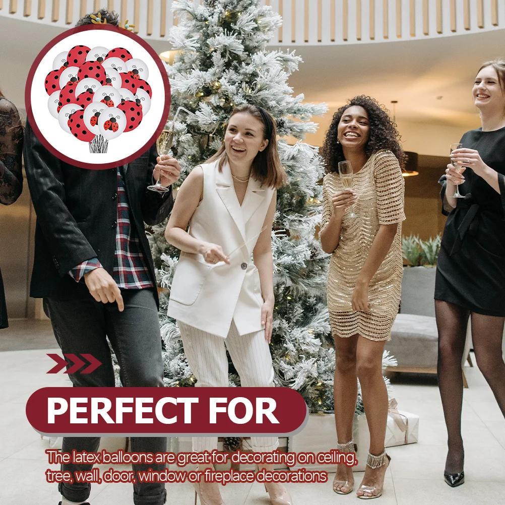 

48Pcs Ladybug Balloon Decoration Kit Happy Print Latex Balloons for Ceiling Wall Door Window Party Background Photo Prop