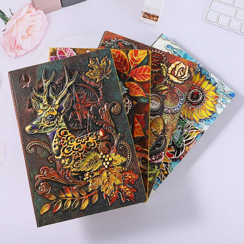 Cuaderno en relieve 3D A5 para hombre y mujer, libros de notas escolares de animales, diario de viaje de cuero Vintage, alivio de fantasía, regalos