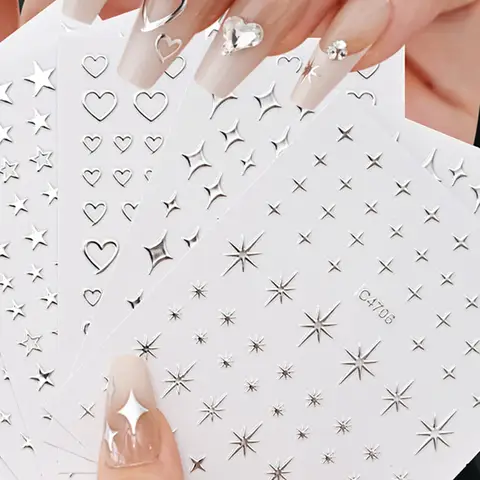 5 pièces 3D Ranbom mélange forme argent Nail Art décoration autocollants de luxe Kawaii Star série curseurs décalcomanies accessoires pour ongles bricolage