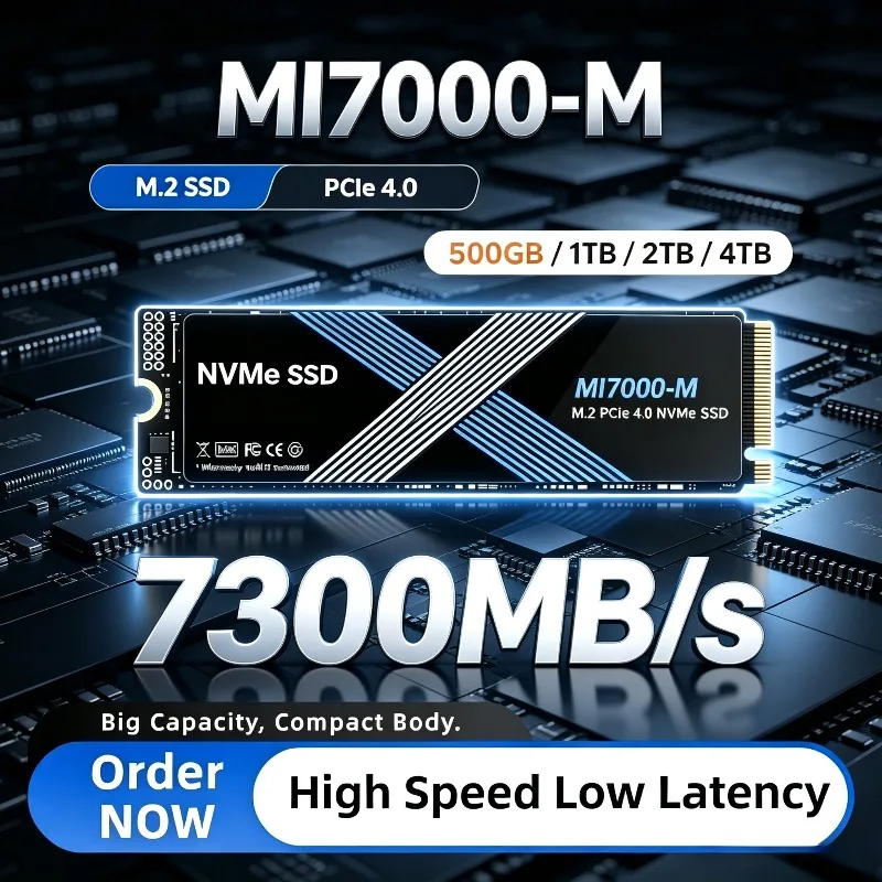 MI7000-M M.2 SSD Hard Disk, 500GB 1TB 2TB 4TB, 7300MB/s NVMe M2 SSD, PCIe 4.0 For Laptop Desktop PC, Internal Solid State Drive.