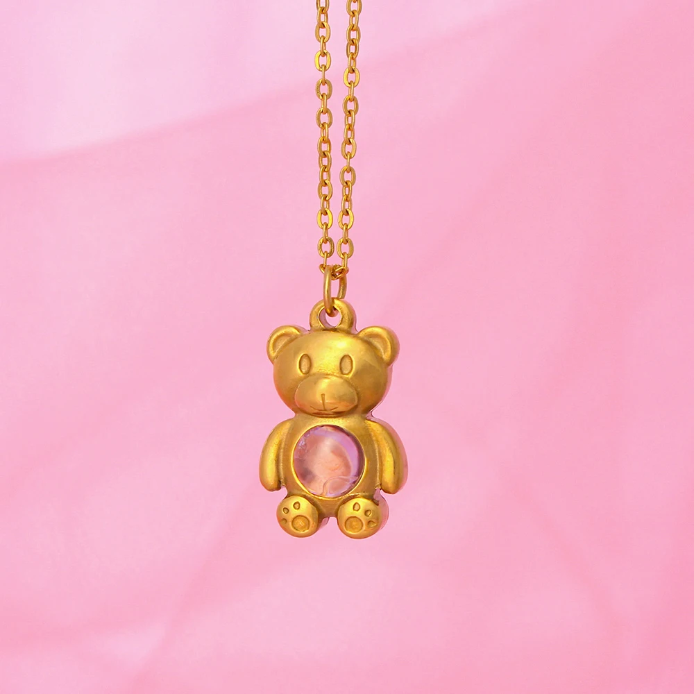 

Y2K Accessories Bear Pendant Stainless Steel Gold Plated Necklace Inlaid Zircon Women's Jewelry Party Gift