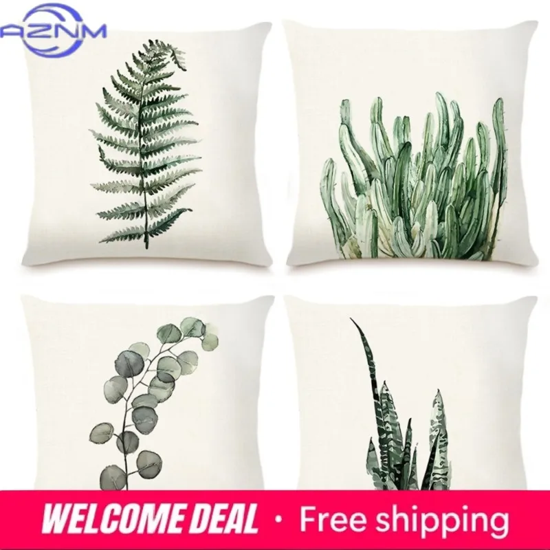 Simple Plant Print Pattern Home Decor Pillowcase Bedroom Living Room Sofa Decoration Polyester Cushion Cover with Zipper