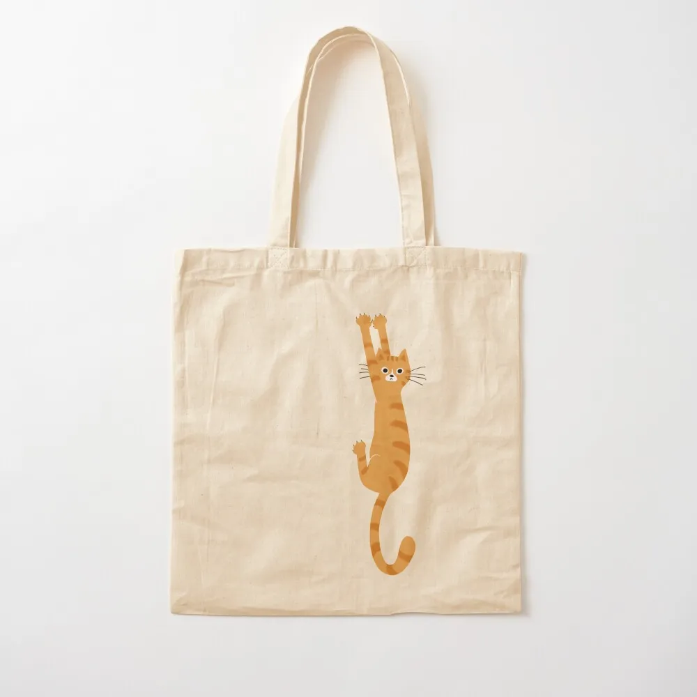 Orange Tabby Cat Hanging On Funny Striped Cat Tote Bag hand bag shopper bag women shopping tote men