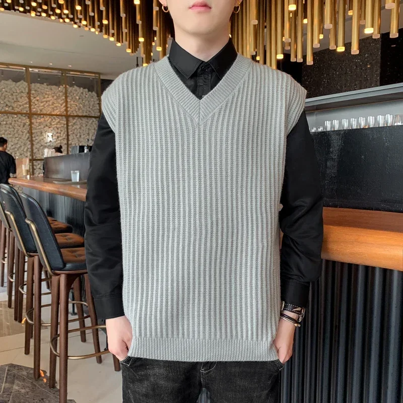 

Autumn Winter Men's Home Wear Pajamas Solid Color Knit Sweater V-neck Sleeveless Vest Simple Comfortable Popular Warm Sweater