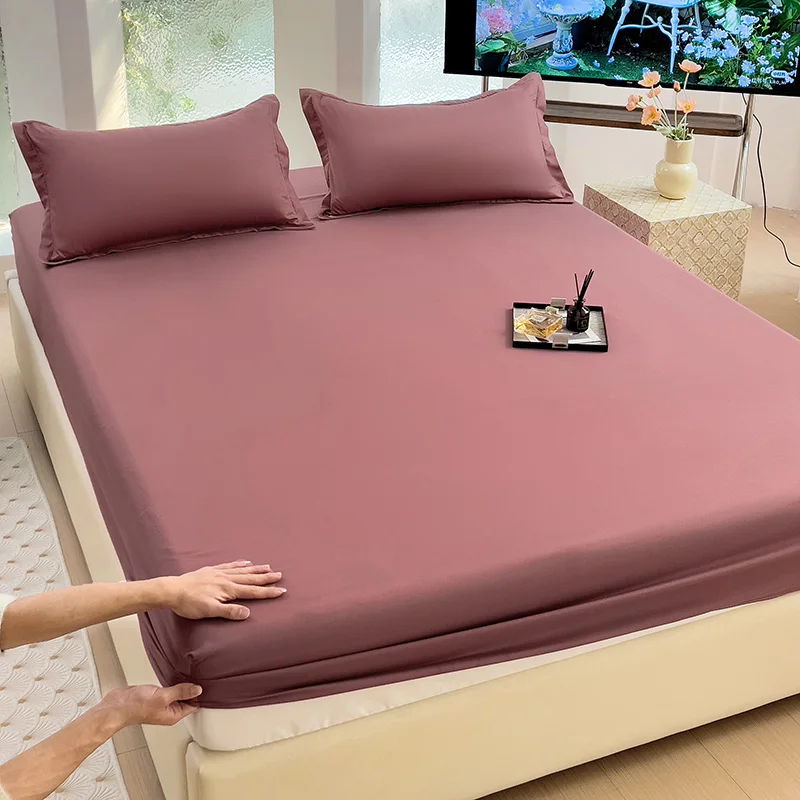 Fitted Sheet Mattress Cover with Elastic Band Bed Sheet Single Double Queen Size Bedsheet Fit Sheet (Excluding Pillowcases)