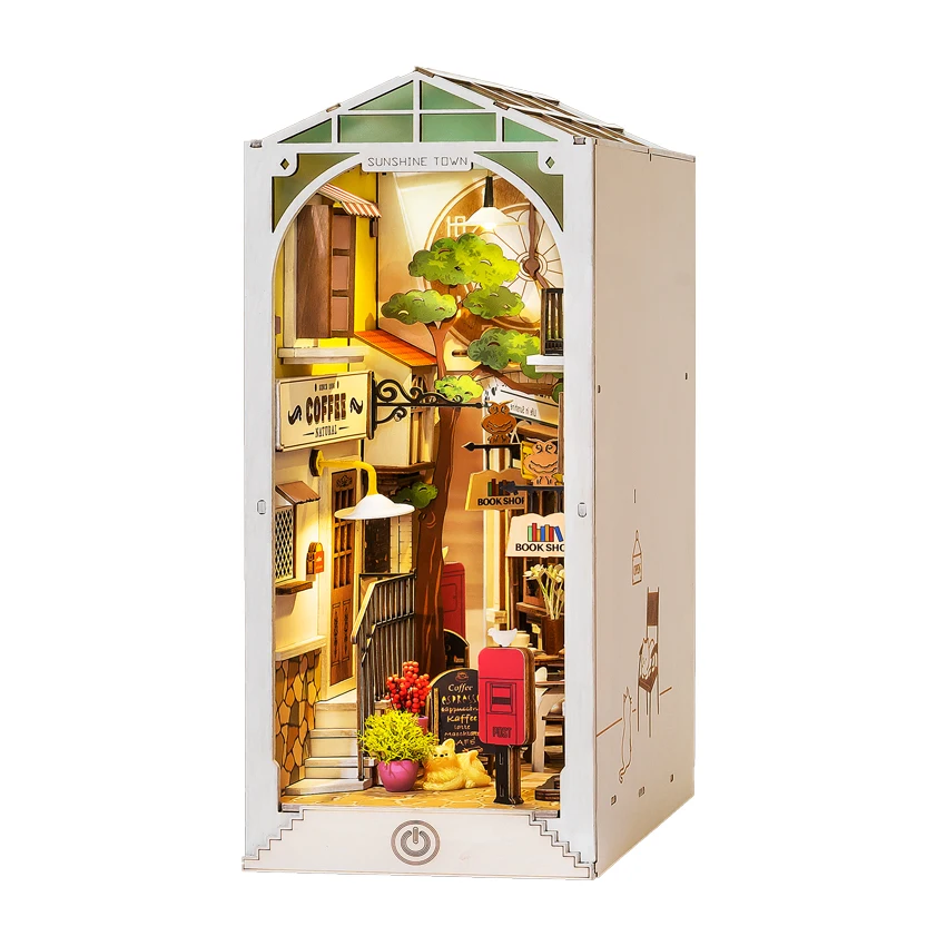 Robotime Book Nook TGB02 3D Wooden Sunshine Town Puzzle DIY Miniature Doll House plastic box number toy gift