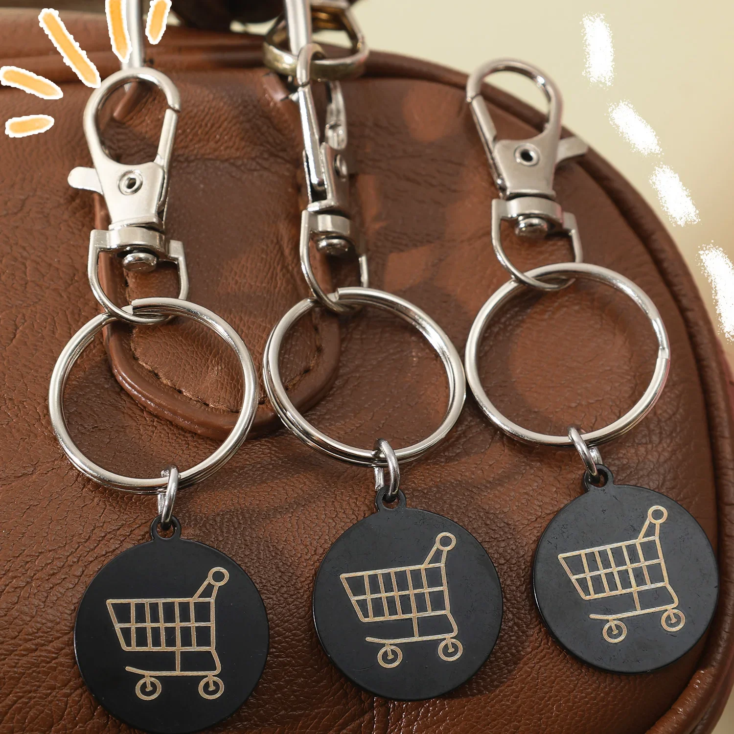 1/6 Stück Metall-Einkaufswagenchips Schlüsselanhänger, universelle kleine Einkaufswagenchips aus Edelstahl, Schlüsselring, Supermarkt-Zubehör – Detail 5