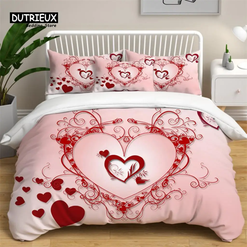 

Love Heart Bedding Sets Queen Size Microfiber Romantic Wedding Duvet Cover Set Gift For Valentine's Day For Girls Women Bedroom