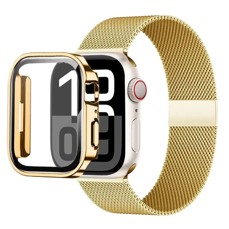 Milanese Loop Strap für Apple Watch Ultra 49 mm Band 44 mm 40 mm 41 45 mm Gold Silber Leopardenarmband + Hülle iWatch 9 8 7 6 5 4 3 SE – Detail 11
