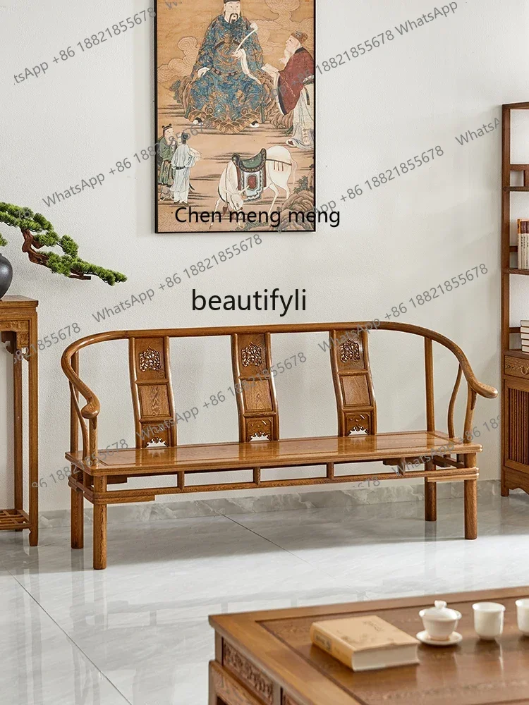 xx1Chicken wing wood armchair sofa three-seat all-solid wood winter and summer sofa mahogany living room double bench