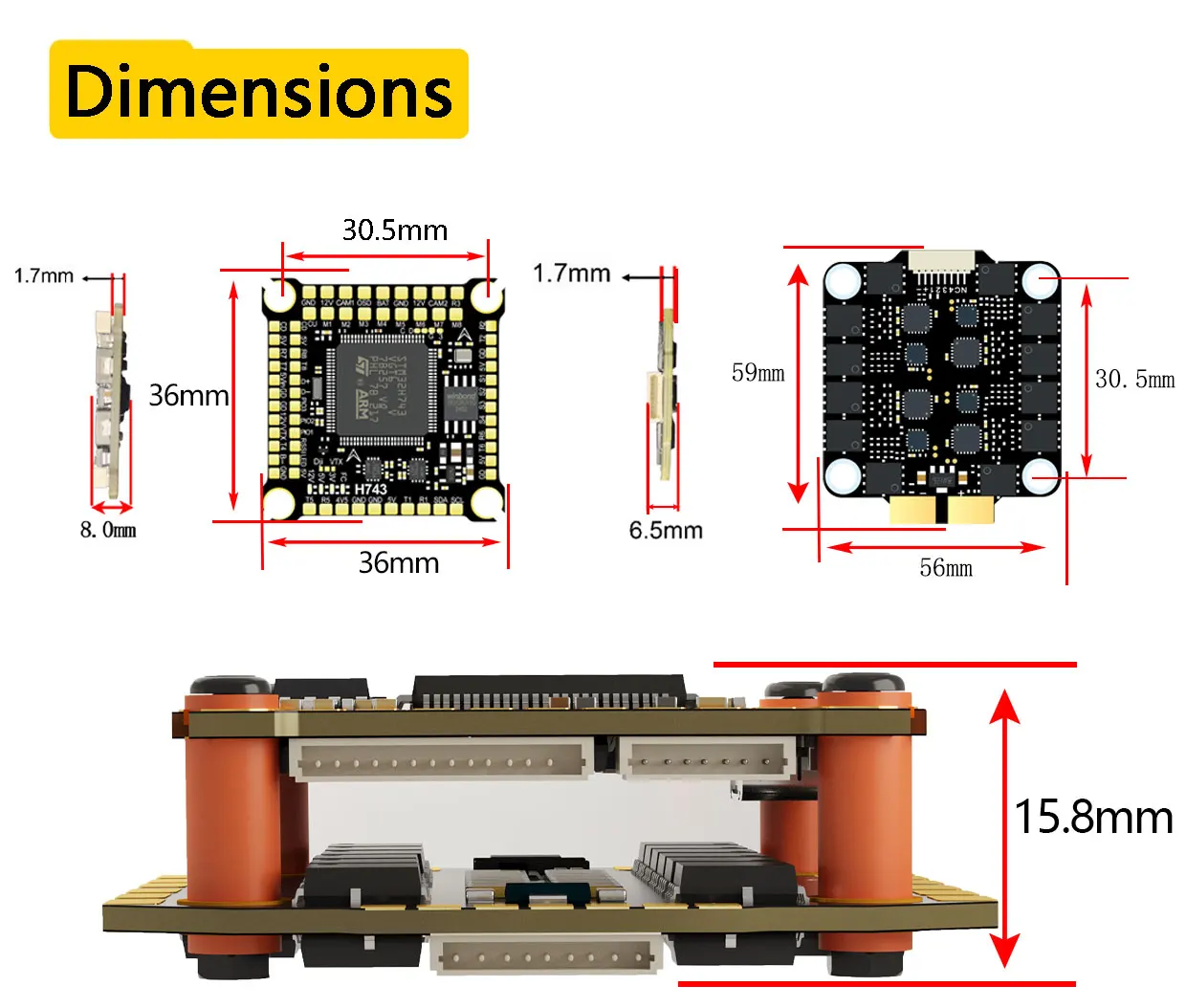 H743 Flugcontroller mit BetaFlight und Ardupilot Unterstützung, FC H743 Stack 12S 70A 4-in-1 ESC für 5-Zoll DJI RC FPV Freestyle Drohne DIY-Teil – Detail 12