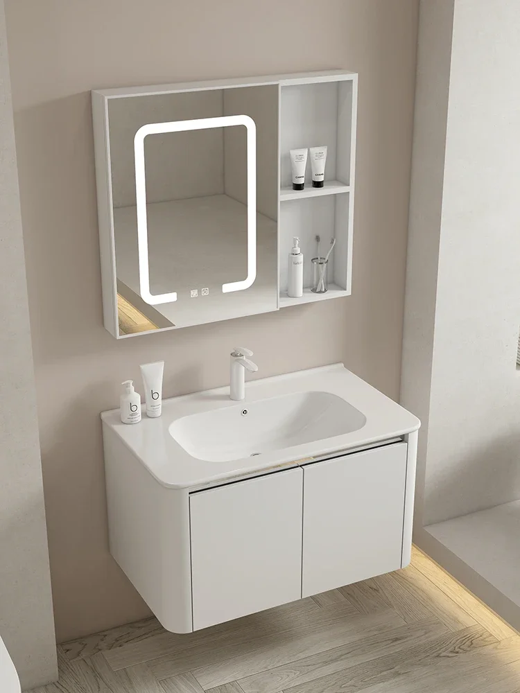 

Aluminum honeycomb bathroom cabinet combination bathroom washbasin small unit ceramic integrated basin washbasin with rounded co