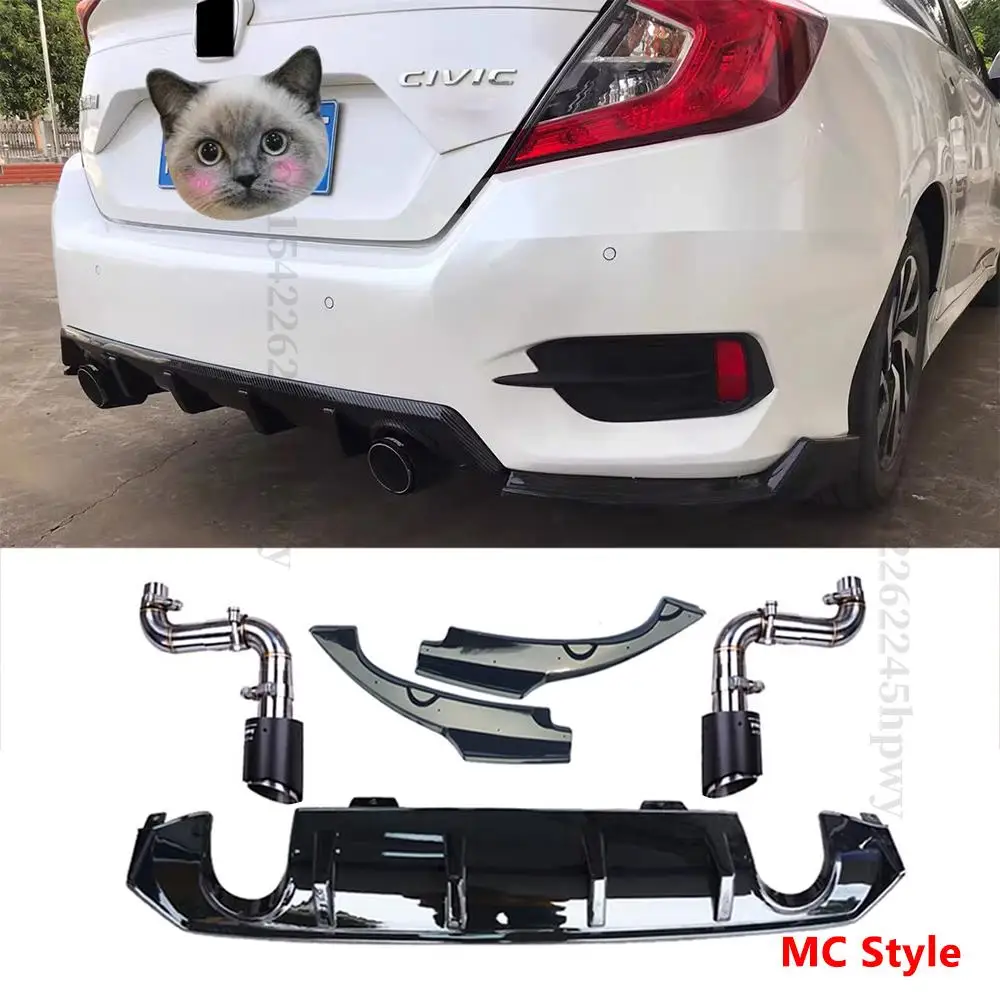 Rear Bumper Diffuser Lip Body Kit Accessories Decoration Tuning Splitter Refit Exhaust Pipe For Civic 2016 2017 2018 2019 2020