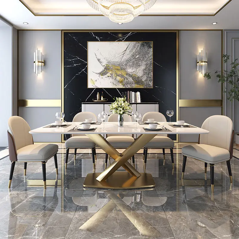 Customized Luxury Furniture Dining Room Marble Dining Table Set 6 Seater Hotel Suite Dining Table Set Modern