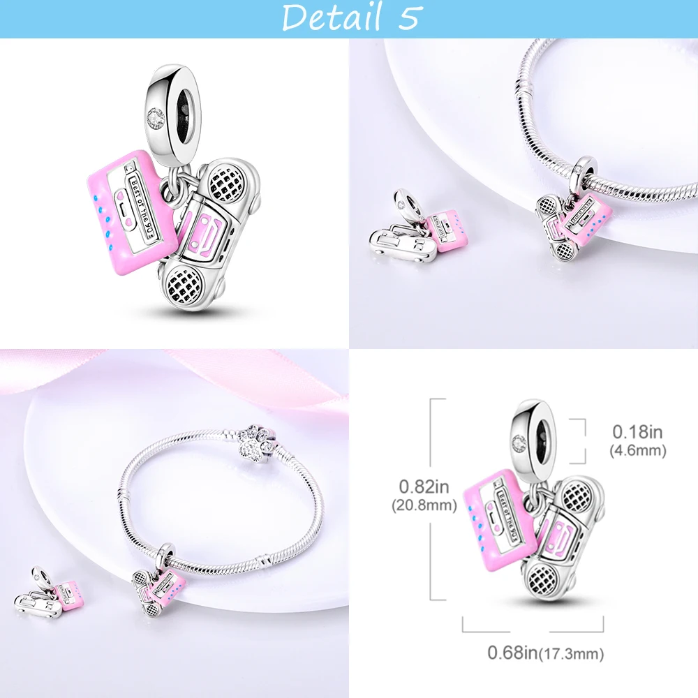 Silver Plated Oiginal Design Color Music Guitar Microphone Dangle Charm Fit Bangle Bracelet Bead Women DIY Jewelry Making