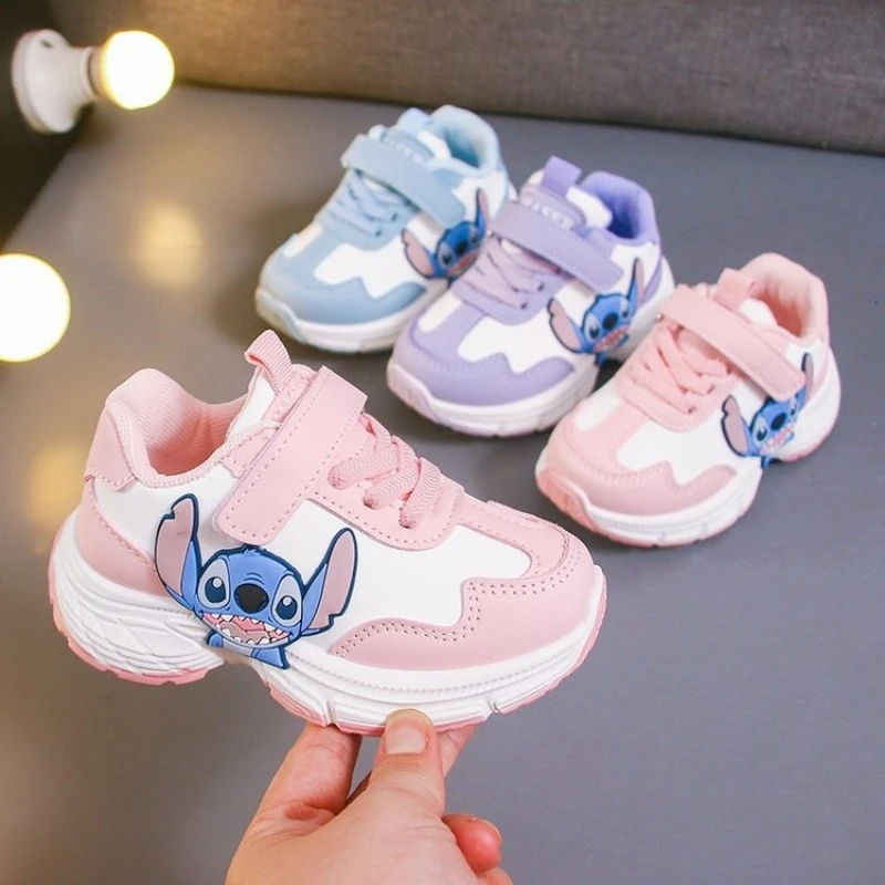 

Disney Stitch 2025 Spring New Boys Girls Shoes Children's Sports Shoes Waterproof Leather Fashion Low-top Casual Shoes