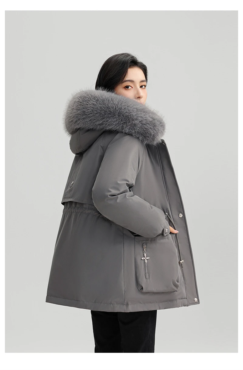 Winter New Warm Down Cotton Jacket with Large Fur Collar Hooded Coat Loose Women Thicken Parker Puffer Overcoat Casual Wear