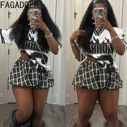 FAGADOER Spring New Fashion Basketaball Tshirt women 2 piece set outfit V Neck Print Tops And Mini Skirts suits female clothing