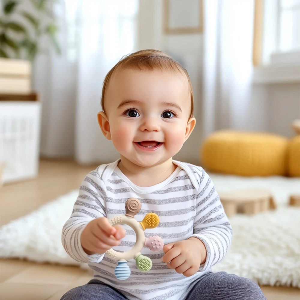 Anneau de dentition en silicone sans BPA pour bébé, jouets TeWindsor, bracelet pour nouveau-né, cadeaux, nouveauté