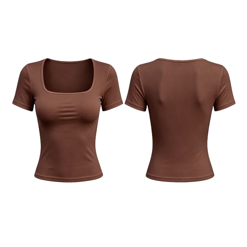 Damen-T-Shirt mit kurzen Ärmeln, schmal geschnitten, schlichtes Basic-Modell, quadratischer Kragen, Unterhemd, weiches, dehnbares Strickmaterial, ideal als Basisschicht, für den täglichen, lässigen Gebrauch. – Detail 5