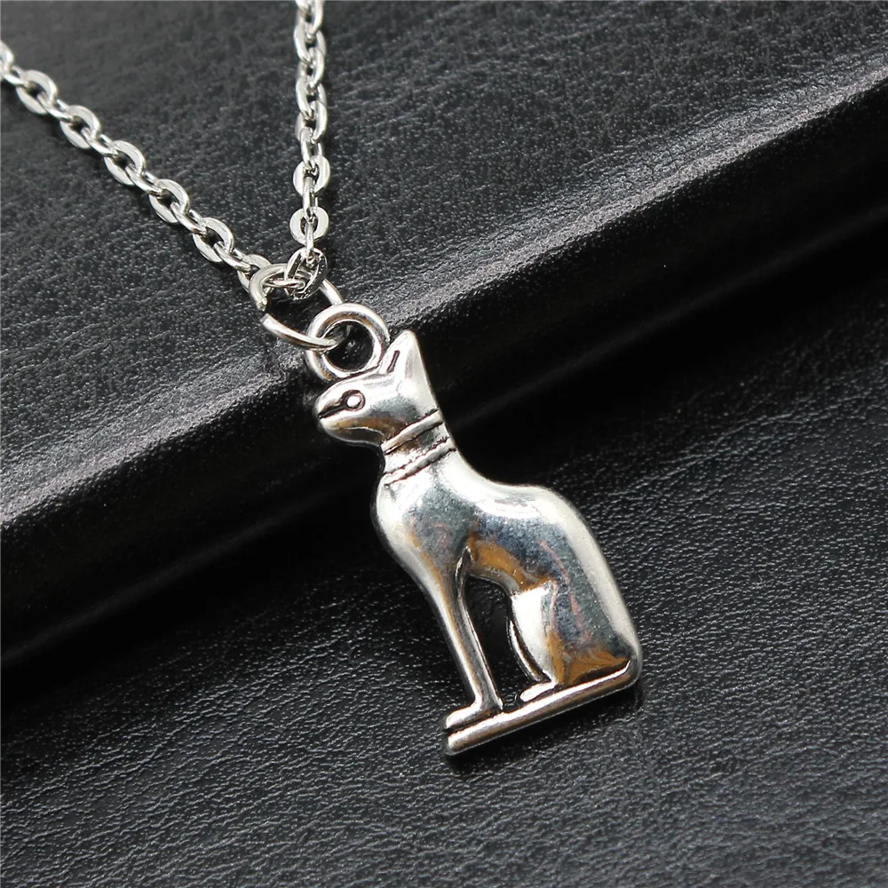 Simple Fashion Vintage 2 Colors 25x12mm Egyptian Cat Bastet Pendant Necklace Jewelry For Women