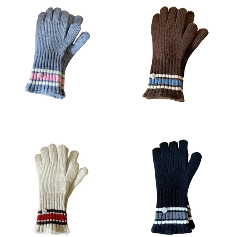 A2ES Warm Girls Gloves Stylish Knitted Winter Thermal Glove Full Finger Gloves Girls