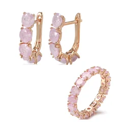 Wbmqda Trendy Pink Natural Zircon Earrings Ring For Women 585 Rose Gold Color High Quality Daily Matching Fine Jewelry Sets