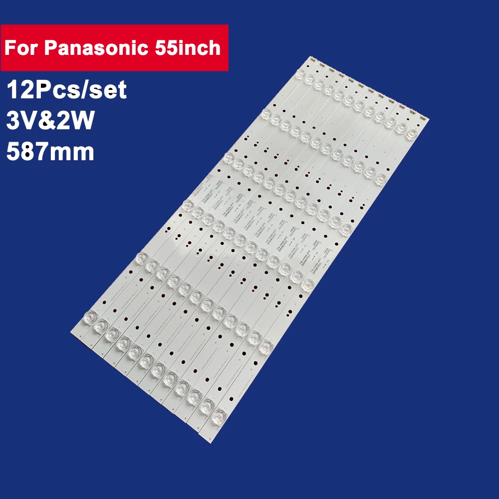 12Pcs 587mm For Panasonic 55inch LED Backlight TV Strip 6Leds 3V&2W CRH-A55353512065C1REV1.0 TH-55DX680C 55DX500C