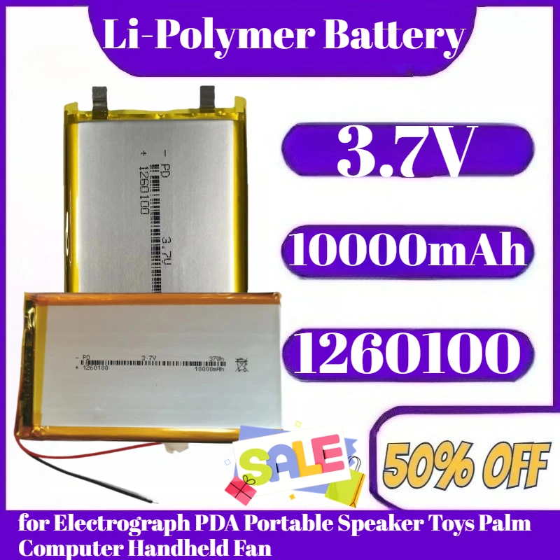 

3.7V 10000mAh Lithium Battery 1260100 Rechargeable Battery for Electrograph PDA Portable Speaker Toys Palm Computer Handheld Fan